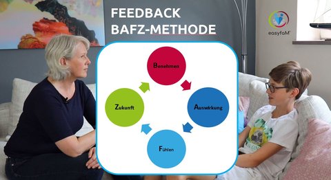 Mutter gibt ihrem Sohn wertschätzendes Feedback nach der BAFZ-Methode